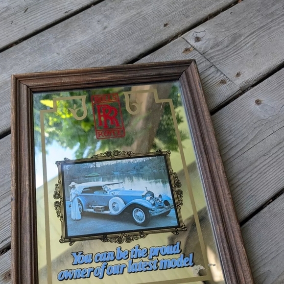 Vintage Wooden Frame with Rolls Royce Classic Car Mirror - Picture 3 of 8